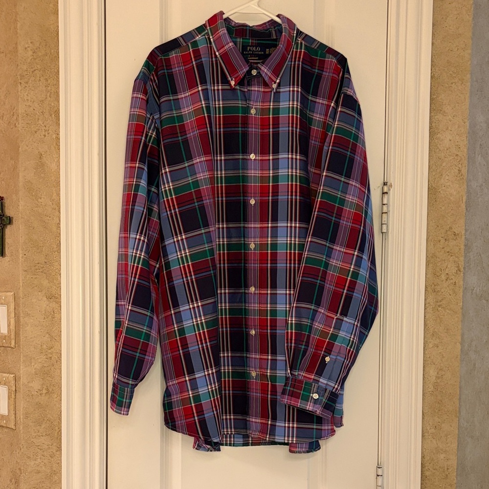 Polo by Ralph Lauren Men’s Purple Red Plaid Button-Down Oxford Shirt 3X